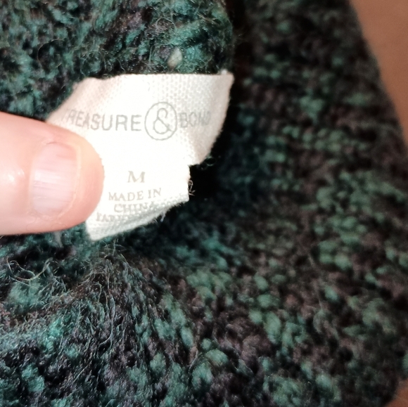TREASURE & BOND black& green marled knit Winter Fall turtleneck sweater sz M - Picture 2 of 11